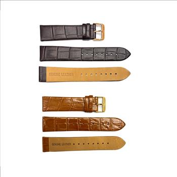 GENUINE LEATHER REPLACEMENT STRAP-  SET OF 2 (BLACK-ROSE / LIGHT BROWN -GOLD) SOFT LIGHTTEXTURE