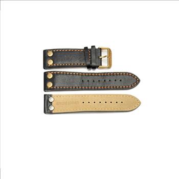 GENUINE LEATHER STRAP (24 mm) -  ORANGE-BLACK - ROSEGOLD BUCKLE SOFT SHINE TEXTURE - AK0007OR-BKRG