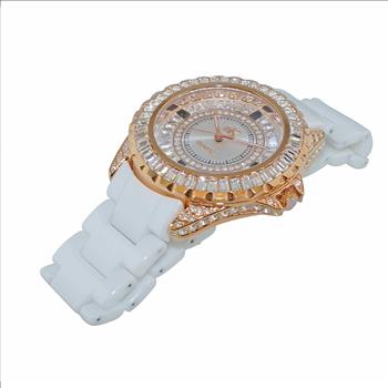 ADEE KAYE WATCHES, HIGH- TECH CERAMIC BAND  MID SIZE, 3 - HANDS COLRED STONE, AK2727-R_WT