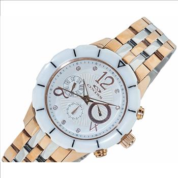 ONISS  White High-tech Ceramic  and Stainless Steel Case with 2-tone Rose Stainless Steel Band ,  ON7200-MB_TTR (MSRP: $ 550.00)