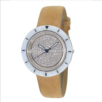 ONISS  Ladies, White High-tech Ceramic and Stainless Steel Case and Brown Genuine Leather Strap, ON7260-LBN (MSRP:  $550.00)