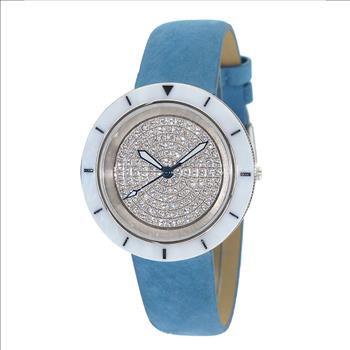 ONISS  Ladies, White High-tech Ceramic and Stainless Steel Case and Brown Genuine Leather Strap, ON7260-LBU (MSRP:  $550.00)