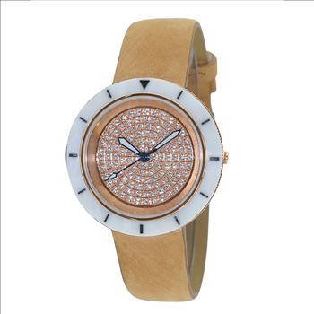 ONISS  Ladies, White High-tech Ceramic and Stainless Steel Case and Blue Genuine Leather Strap, Rose tone , ON7262-LBU (MSRP:  $550.00)