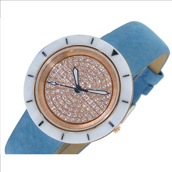 ONISS  Ladies, White High-tech Ceramic and Stainless Steel Case and Blue Genuine Leather Strap, Rose tone , ON7262-LBU (MSRP:  $550.00)