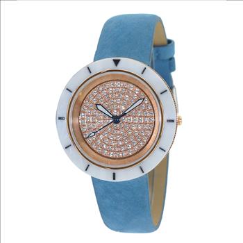 ONISS  Ladies, White High-tech Ceramic and Stainless Steel Case and Blue Genuine Leather Strap, Rose tone , ON7262-LBU (MSRP:  $550.00)