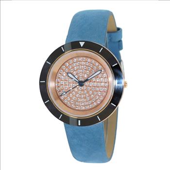 ONISS  Ladies, Black High-tech Ceramic and Stainless Steel Case and Blue Genuine Leather Strap, Rose tone , ON7263-LBU (MSRP:  $550.00)