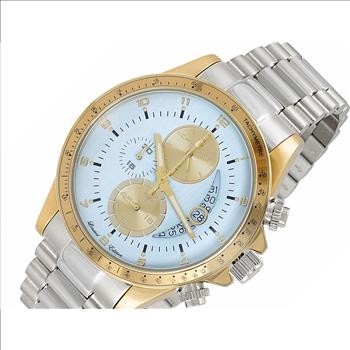 Lechateau Mens, Swiss-Ronda Chronograph Mov't, 2- Told Gold Case, Light Blue -Date Dial, C2T101LBU_SS- MSRP: $2,468.00