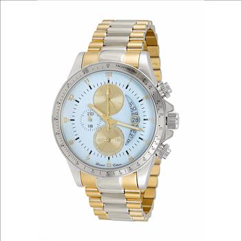 Lechateau Mens, Swiss-Ronda Chronograph Mov't, 2- Told Gold Case, Light Blue -Date Dial, C2T101LBU_SS- MSRP: $2,468.00