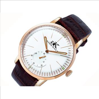 ADEE KAYE 21 JEWELS MECHANICAL , DOME CRYSTAL AND GENUINE LEATHER BAND, AK9044-MRGSV_LB, (MSRP: $600.00)