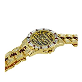 ADEE KAYE, GOLD TONE, MULTI-COLORED STONE (RED- WHITE) QUARTZ MOV'T, AK1177R - RETAIL AT (MSRP: $545.00)