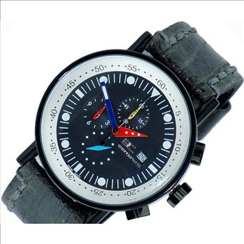 ADEE KAYE CHRONOGRAPH MOV'T, BLACK-IP STAINLESS STEEL CASE, BLACK VINTAGE STRAP,  MULTI- COLOR HANDS ,  AT (MSRP:$625.00)