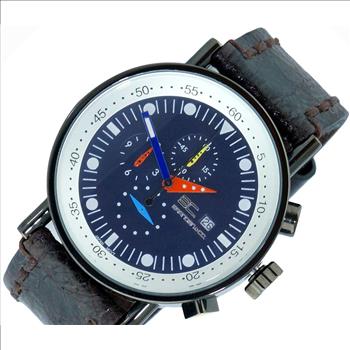 ADEE KAYE CHRONOGRAPH MOV'T, BLUE DIAL BLACK-IP STAINLESS STEEL CASE, BROWN VINTAGE STRAP,  MBC2226-BUBN_VIN,  AT (MSRP:$625.00)
