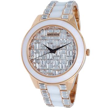 ADEE KAYE FLORENCE, WHITE HIGH-TECH CERAMIC AND ROSE TONE STAINLESS STEEL, 72 pcs BAGUETTE SETTING STONE, MSRP: $635.00