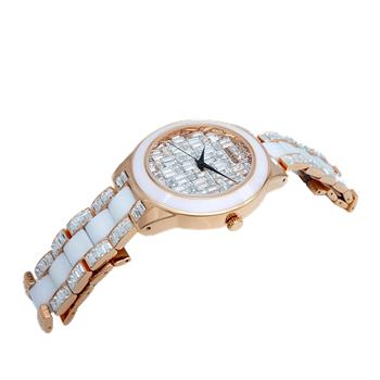 ADEE KAYE FLORENCE, WHITE HIGH-TECH CERAMIC AND ROSE TONE STAINLESS STEEL, 72 pcs BAGUETTE SETTING STONE, MSRP: $635.00
