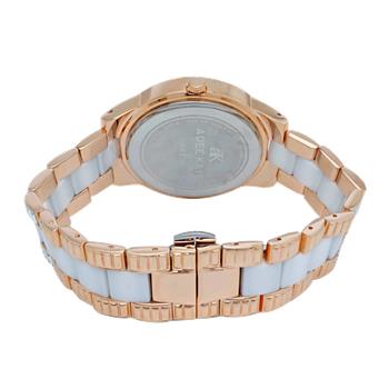 ADEE KAYE FLORENCE, WHITE HIGH-TECH CERAMIC AND ROSE TONE STAINLESS STEEL, 72 pcs BAGUETTE SETTING STONE, MSRP: $635.00