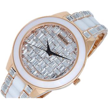 ADEE KAYE FLORENCE, WHITE HIGH-TECH CERAMIC AND ROSE TONE STAINLESS STEEL, 72 pcs BAGUETTE SETTING STONE, MSRP: $635.00