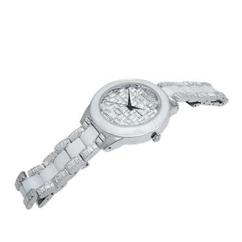 ADEE KAYE FLORENCE , WHITE HIGH-TECH CERAMIC AND SILVER TONE STAINLESS STEEL, 72 pcs BAGUETTE SETTING STONE, MSRP: $635.00