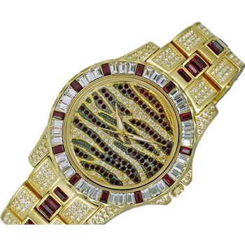 ADEE KAYE, GOLD TONE, MULTI-COLORED STONE (RED- WHITE) QUARTZ MOV'T, AK1177R - RETAIL AT (MSRP: $545.00)