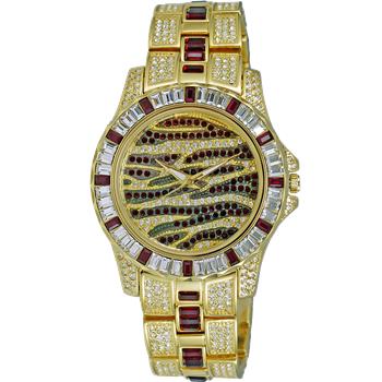 ADEE KAYE, GOLD TONE, MULTI-COLORED STONE (RED- WHITE) QUARTZ MOV'T, AK1177R - RETAIL AT (MSRP: $545.00)