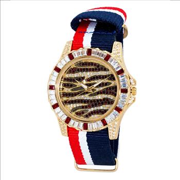 ADEE KAYE, GOLD TONE, MULTI-COLORED STONE (RED- WHITE) QUARTZ MOV'T, AK1177R_NY -  RETAIL AT (MSRP: $545.00)