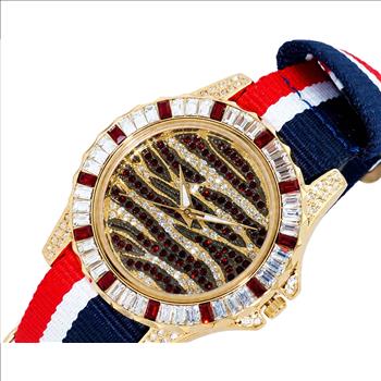 ADEE KAYE, GOLD TONE, MULTI-COLORED STONE (RED- WHITE) QUARTZ MOV'T, AK1177R-NY -  RETAIL AT (MSRP: $545.00)