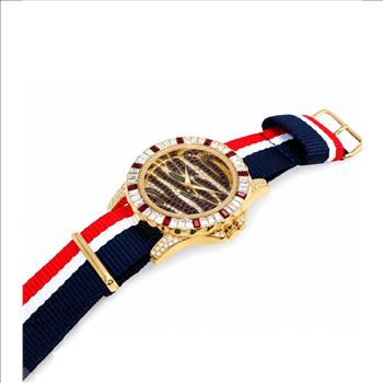 ADEE KAYE, GOLD TONE, MULTI-COLORED STONE (RED- WHITE) QUARTZ MOV'T, AK1177R-NY -  RETAIL AT (MSRP: $545.00)