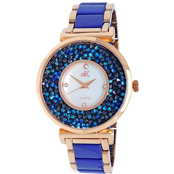 ADEE KAYE LADIES, BLUE HIGH -TECH CERAMIC, AND ROSETONE STAINLESS STEEL CASE, WHITE MOP DIAL, AK8663,  MSRP: $495.00
