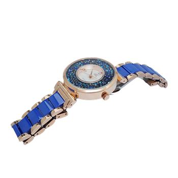 ADEE KAYE LADIES, BLUE HIGH -TECH CERAMIC, AND ROSETONE STAINLESS STEEL CASE, WHITE MOP DIAL, AK8663,  MSRP: $495.00