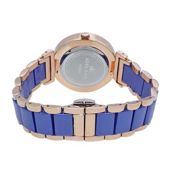 ADEE KAYE LADIES, BLUE HIGH -TECH CERAMIC, AND ROSETONE STAINLESS STEEL CASE, WHITE MOP DIAL, AK8663,  MSRP: $495.00