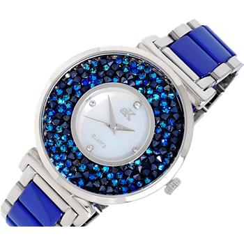 ADEE KAYE LADIES, BLUE HIGH -TECH CERAMIC, AND STAINLESS STEEL CASE, WHITE MOP DIAL WITH BLUE STONE, AK8661, MSRP: $495.00