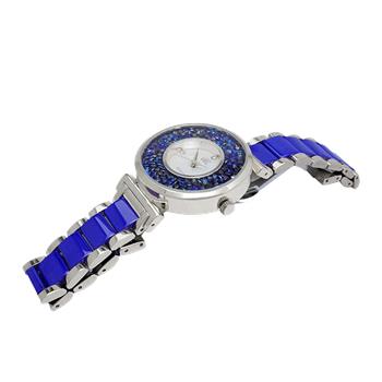ADEE KAYE LADIES, BLUE HIGH -TECH CERAMIC, AND STAINLESS STEEL CASE, WHITE MOP DIAL WITH BLUE STONE, AK8661, MSRP: $495.00