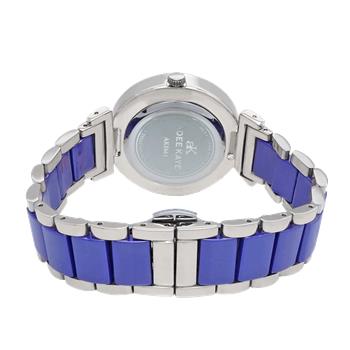 ADEE KAYE LADIES, BLUE HIGH -TECH CERAMIC, AND STAINLESS STEEL CASE, WHITE MOP DIAL WITH BLUE STONE, MSRP: $495.00