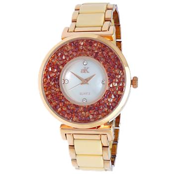 ADEE KAYE LADIES, EGG SHELL HIGH -TECH CERAMIC, AND STAINLESS STEEL CASE, WHITE MOP DIAL WITH RED ORANGE STONE, MSRP: $495.00