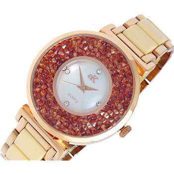 ADEE KAYE LADIES, EGG SHELL HIGH -TECH CERAMIC, AND STAINLESS STEEL CASE, WHITE MOP DIAL WITH RED ORANGE STONE, MSRP: $495.00