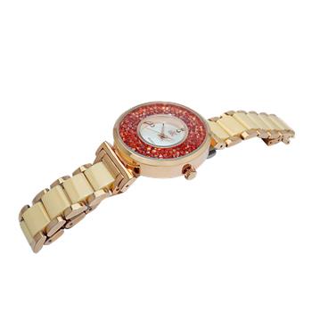 ADEE KAYE LADIES, EGG SHELL HIGH -TECH CERAMIC, AND STAINLESS STEEL CASE, WHITE MOP DIAL WITH RED ORANGE STONE, MSRP: $495.00