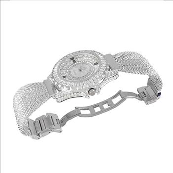 Adee Kaye MID-SIZE, Silvertone Meash-band , Sunray dial, 183pcs setting stone, MSRP: $345.00