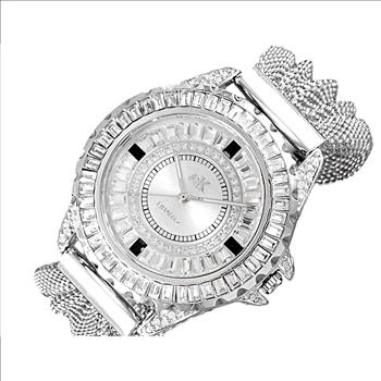 Adee Kaye MID-SIZE, Silvertone Meash-band , Sunray dial, 183pcs setting stone, MSRP: $345.00