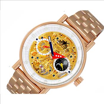 Adee Kaye Skeleton Automatic -21 Jewels Movement , Sun and Moon Phase, AK2266-40_RG, Retail at $750.00