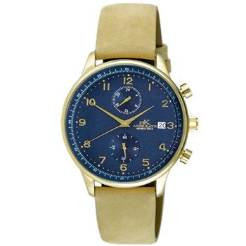 ADEE KAYE WATCHES, DUAL ADEE KAYE TIME OF 24 HOUR REGULATOR, GOLD TONE CASE. AK7501-MGBU-LTAN, RETAIL AT $245.00