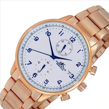 ADEE KAYE WATCHES, DUAL TIME OF 24 HOUR REGULATOR, ROSETINE CASE AND BAND. AK7501-RGSV