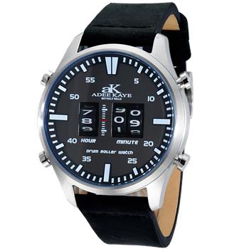 ADEE KAYE WATCHES, Men's Q2382 DRUM ROLLER, Silvertone, AK8882-10BK , Retal at (MSRP: $345.00)
