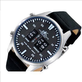 ADEE KAYE WATCHES, Men's Q2382 DRUM ROLLER, Silvertone, AK8882-10BK , Retal at (MSRP: $345.00)