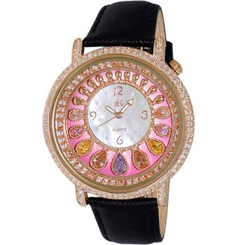 ADEE KAYE WATCHES, MULTI-COLOR STONES, MOTHER OF PEARL 3-HANDS PINK DIAL,ROSETONE  AK2112-L RETAIL AT (MSRP: 345.00)