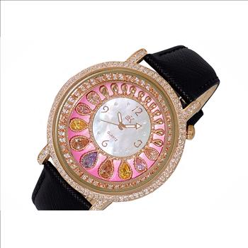 ADEE KAYE WATCHES, MULTI-COLOR STONES, MOTHER OF PEARL 3-HANDS PINK DIAL,ROSETONE  AK2112-LRG RETAIL AT (MSRP: 345.00)