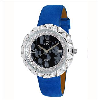 AUSTRIAN CRYSTAL ACCENT, GENUINE LEATHER BAND- BLUE SUEDE, AK9710-LBKBU, RETAIL AT (MSRP: $475.00)