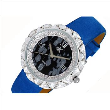 AUSTRIAN CRYSTAL ACCENT, GENUINE LEATHER BAND- BLUE SUEDE, AK9710-LBKBU, RETAIL AT (MSRP: $475.00)