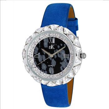AUSTRIAN CRYSTAL ACCENT, GENUINE LEATHER BAND- BLUE SUEDE, AK9710-LBKBU, RETAIL AT (MSRP: $475.00)
