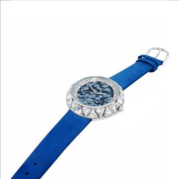 AUSTRIAN CRYSTAL ACCENT, GENUINE LEATHER BAND- BLUE SUEDE, AK9710-LBKBU, RETAIL AT (MSRP: $475.00)
