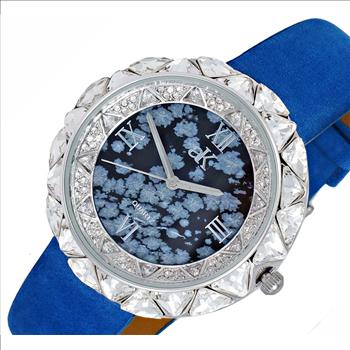 AUSTRIAN CRYSTAL ACCENT, GENUINE LEATHER BAND- BLUE SUEDE, AK9710-LBKBU, RETAIL AT (MSRP: $475.00)