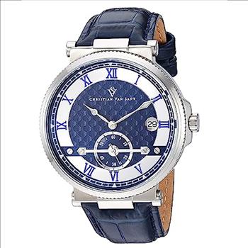 Christian Van Sant Watches Men's Clepsydra Stainless Steel Leather Strap, Blue,  CV1700 - Retail at (MSRP: $995.00